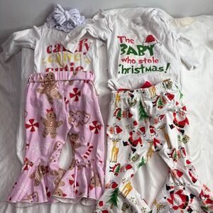 Baby Christmas Outfit 0-3M Pants Set Santa Reindeer Gingerbread Candy Cane